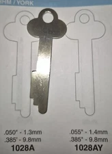 HHM / York, 1028 / 1028AY, Safe Deposit/  Strong Box Vintage Key Blank.
