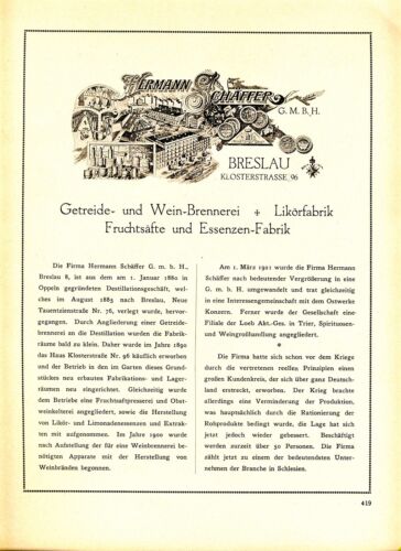 Brennerei Schäffer Breslau XL Reklame 1923 Likör Fruchtsaft Werbung ad Essenz - Bild 1 von 1