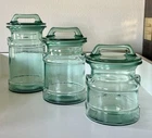 LE Smith Vintage Green Glass Milk Canisters w Lids Set of 3 Sizes