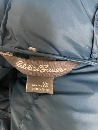 Chaqueta Parka Eddie Bauer EB650 Rellena de Plumón Mujer Azul Abrigo Largo con Capucha Talla XS - Imagen 3 de 4