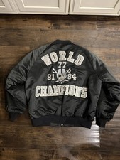 Vintage Raiders Satin jacket , XL W27"xH28" made in USA by Westark Excellent