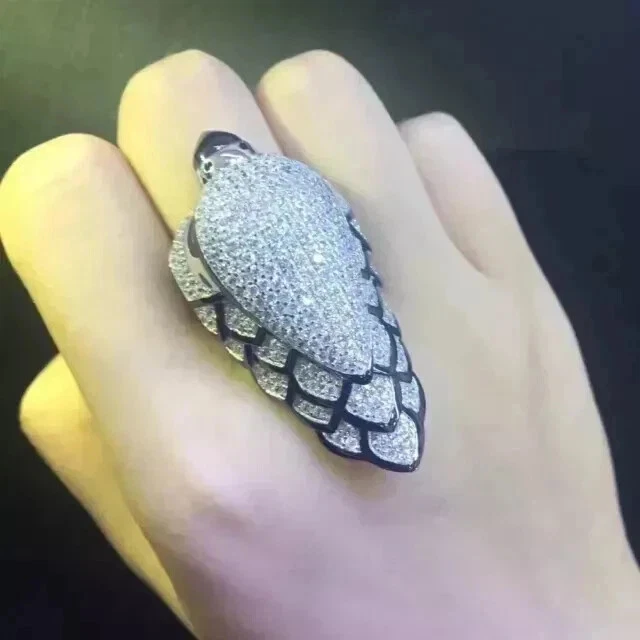 3Ct Round Cut Lab Created Diamond Eagle Face Cluster Ring 14K White Gold Plated - Image 3 of 4