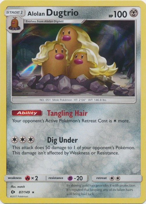 Pokemon TCG Alolan Dugtrio 87/149 Sun & Moon Base Set Holo Rare Lightly Played