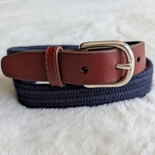 Crewcuts Boys Navy Blue Woven Belt Brown Leather Trim Silver Buckle Medium