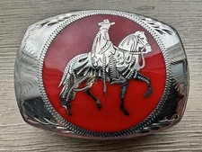 Johnson & Held LTD Native American Horse Red Enamel Inlay Belt Buckle Vintage