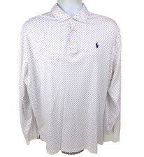 Polo Ralph Lauren Long Sleeve Polo Shirt XL White Polka Dot Classic Fit Logo