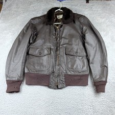 Vintage US Navy Flyers Jacket Men 42 Brown G-1 Leather Bomber USN Pilot Coat 80s