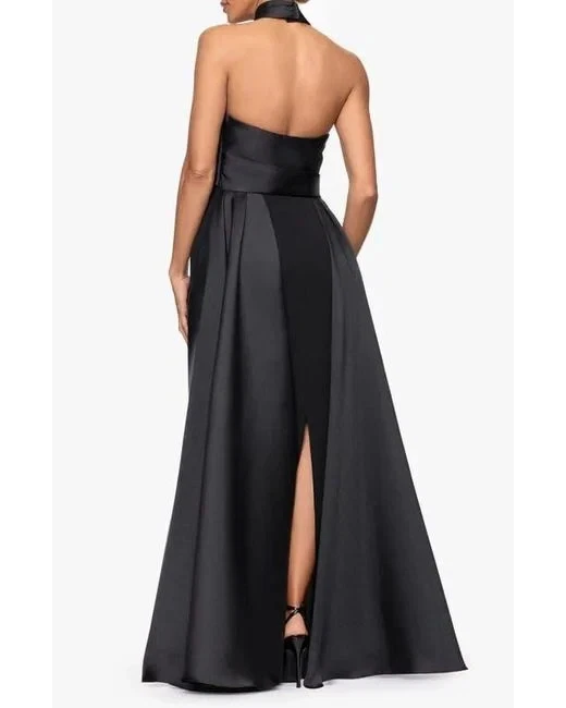 Betsy & Adam Black Twist Halter Neck Mikado Scuba Crepe Gown Size 6 $329 - Image 3 of 4