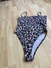 Boohoo Leopard Print Brown Square Neck Bodysuit 12 BNWT
