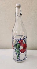 Decorative Red Floral Glass Bottle With Stopper 