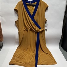 NWT Kasper Plus Women’s Colorblock Short Wrap Dress Gold & Royal Blue Size 2XL
