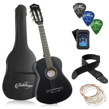 Ashthorpe 30-Inch Beginner Acoustic Guitar Starter Package, Black
