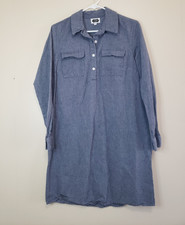 Mudpie Womens S 4-6 Shirt Dress Blue 100% Cotton Half Button Neck Pocket Casual
