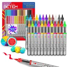 Betem Paint Markers Acrylic Paint Pens, 24 Colors Brush Tip Water Based Mark...