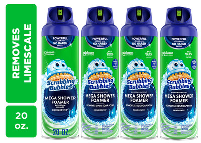 Scrubbing Bubbles Mega Shower Foamer Aerosol, Tough Foaming Bathroom (Pack of 4)