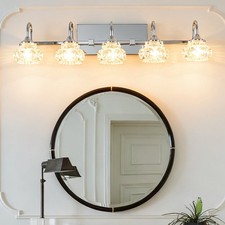 29"Silver 5 Lights Modern Vanity Light LED Fixtures Crystal Glass Shade Bathroom