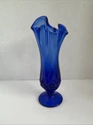 VINTAGE FENTON COLBALT BLUE RUFFLED FOOTED SWUNG VASE