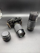 Canon F-1 35mm Film Camera 3 Lens Bundle Vivitar Tamron Tested Working