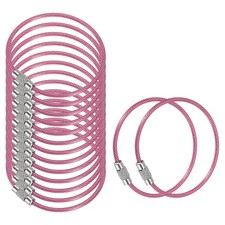 5.9 Inch Wire Keychain Cable, 15 Pack Key Ring Loop, Pink