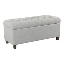 HomePop Ainsley Traditional Fabric Button Tufted Storage Bench in Light Blue