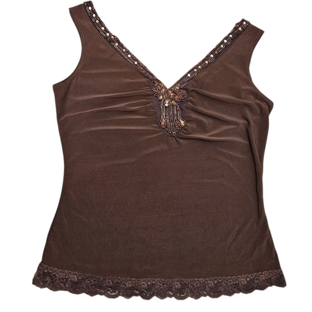 Top En Dentelle Marron ECI New York Avec Camisole - Taille 8 - Neuf Avec étiquettes - Manches Longues
