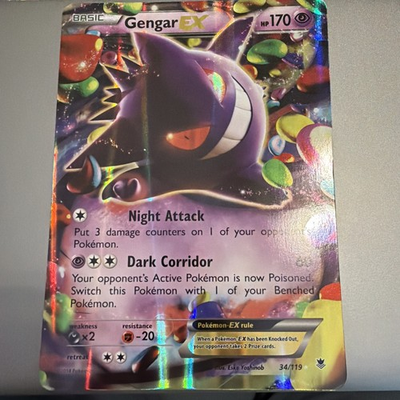 #ad Gengar EX 34 119 JUMBO Promo Pokemon Card FULL ART Phantom Forces NEAR MINT $30.00