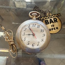 Vintage Spartus Reverse Wall Clock – Giant Pocket Watch Style – “Bar Is Open”
