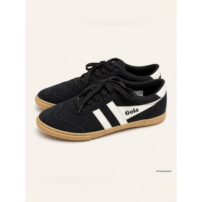 Gola Men's Black Sneakers with White Stripes and Gum Sole