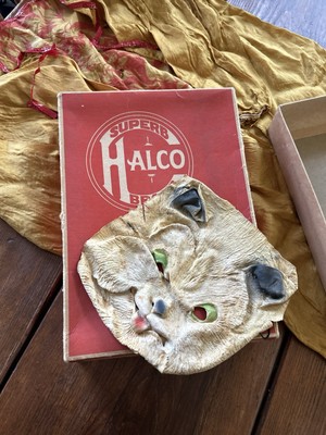 Vtg Halco Halloween Rubber Mask Costume With Box #209 Cat And The Fiddle Lion