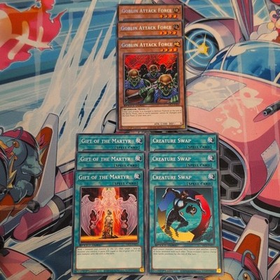 3 x Goblin Attack Force Secret SBC1-DEI06 & Gift of Martyr/Creature Swap YuGiOh