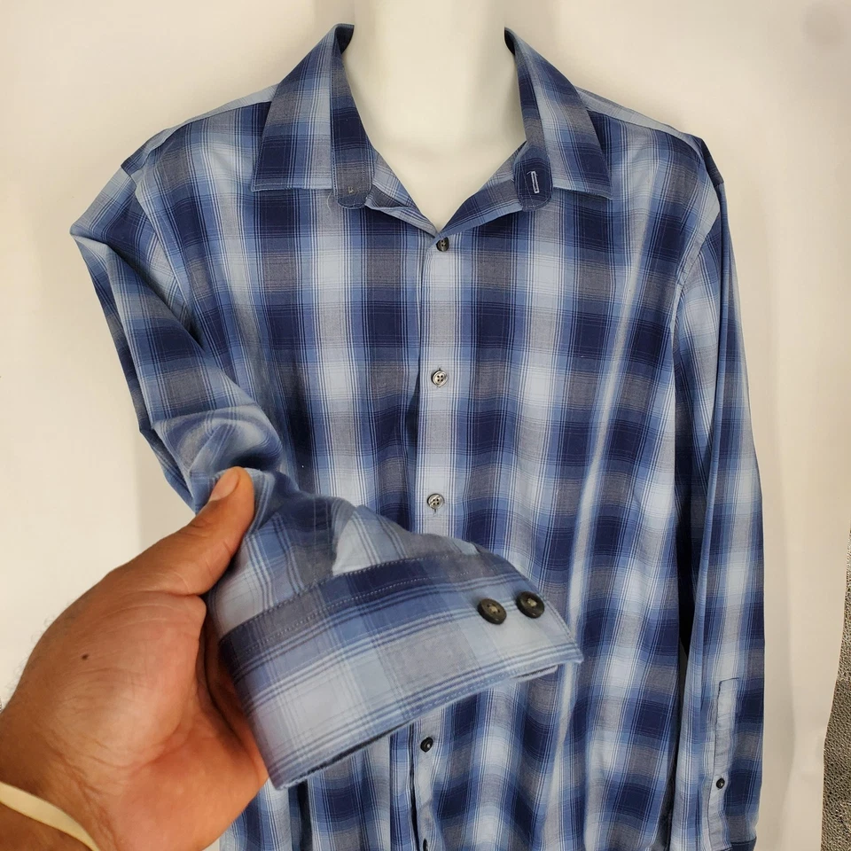 Apt. 9 Рубашка мужская XL 17-17,5 34/35 синий клетку Premier Flex Slim Fit эластичной - Изображение 4 из 4