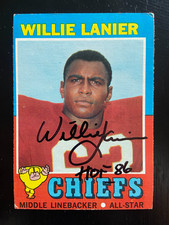 Willie Lanier Autographed 1971 Topps Football ROOKIE Card #114 KC Chiefs HOF. rookie card picture