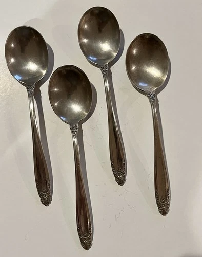 4 Prelude International Sterling Silver Cream Soup Spoons 6 3/4" Used 148 Grams