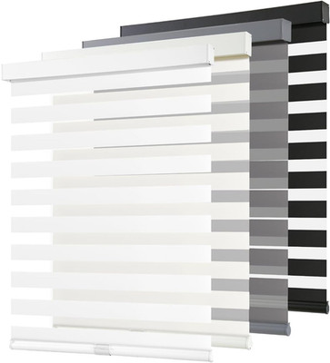 Cordless Zebra Blinds 34''x72'' White - Dual Layer Light Filtering Shades