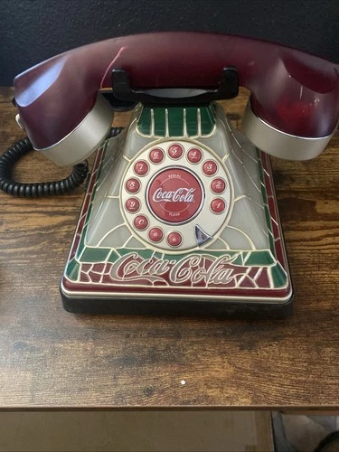 vintage Coca-Cola landline telephone w/a "stained glass" or "Tiffany" style base