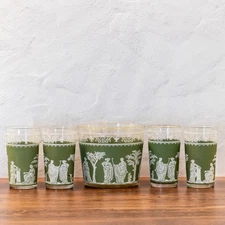 4 JEANETTE Green WEDGEWOOD Hellenic Greek Roman Highball Glasses 5"-  Ice Bucket