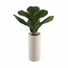 Flora Bunda Artificial Plant 20 in H Fiddle Leaf in 10.5 in Leather Ceramic Vase