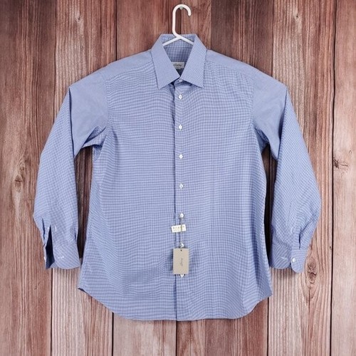 Camicia elegante uomo Brioni taglia 43/17 Clark Rotondo Felsino blu bianca regular nuova con etichetta