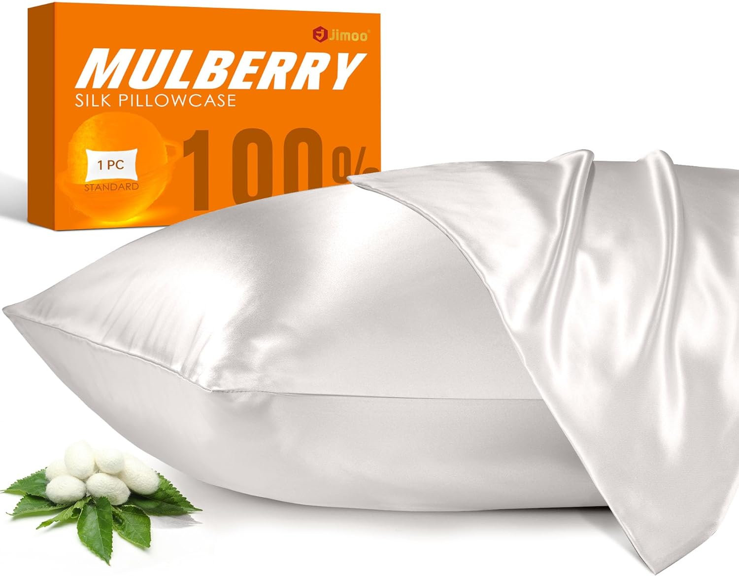 100% Mulberry Silk Pillowcase, 22 Momme, Ivory White, Standard 20''×26''