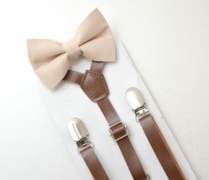 Kids-Boys-Mens-Brown-PU-Leather-Suspenders-amp-Tan-Bow-tie-SET-Infant-ADULT