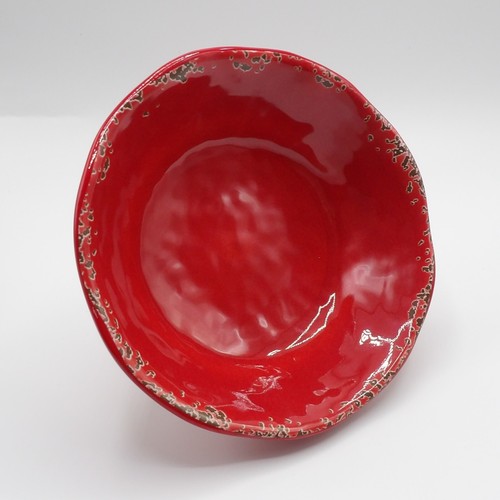 TOMMY BAHAMA MELAMINE CEREAL BOWLS RUSTIC CRACKLE RED SPATTERED BROWN S/4 NEW - Picture 11 of 17