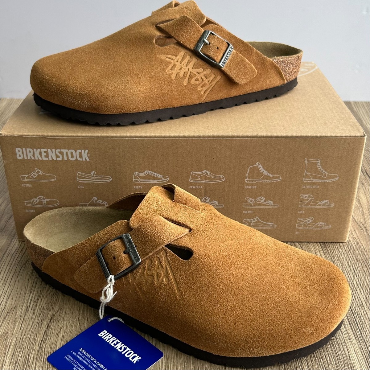 Stussy × Birkenstock Boston ステューシー 26.5 Birkenstock Boston x Stussy Caramel Brown Suede Clog Wide