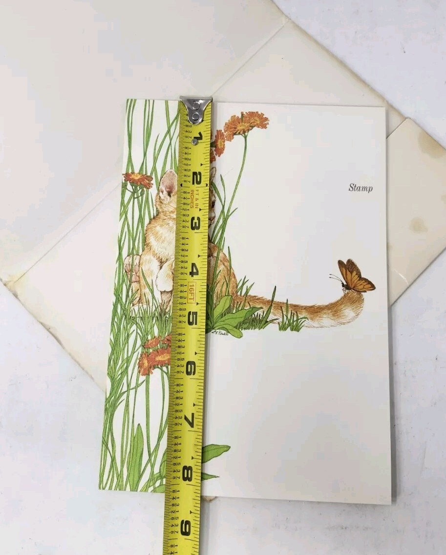 Vintage JUSTaNOTES Fold & Seal Note Cards Stationery Kitty Cat Floral