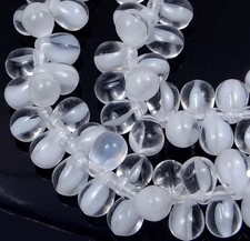 50 Czech Glass Teardrop Beads - Crystal / White 6x4mm