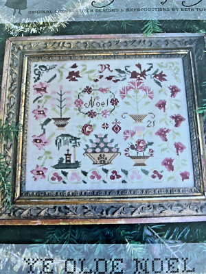 Christmas YE OLDE NOEL Cross Stitch Pattern Heartstring Sampler Floral Primitive