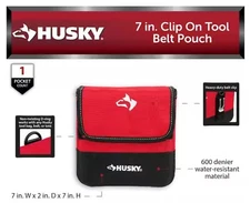 HUSKY 7 Inch Heavy Duty Tool Hardware Storage Pouch Belt Clip D Ring NEW