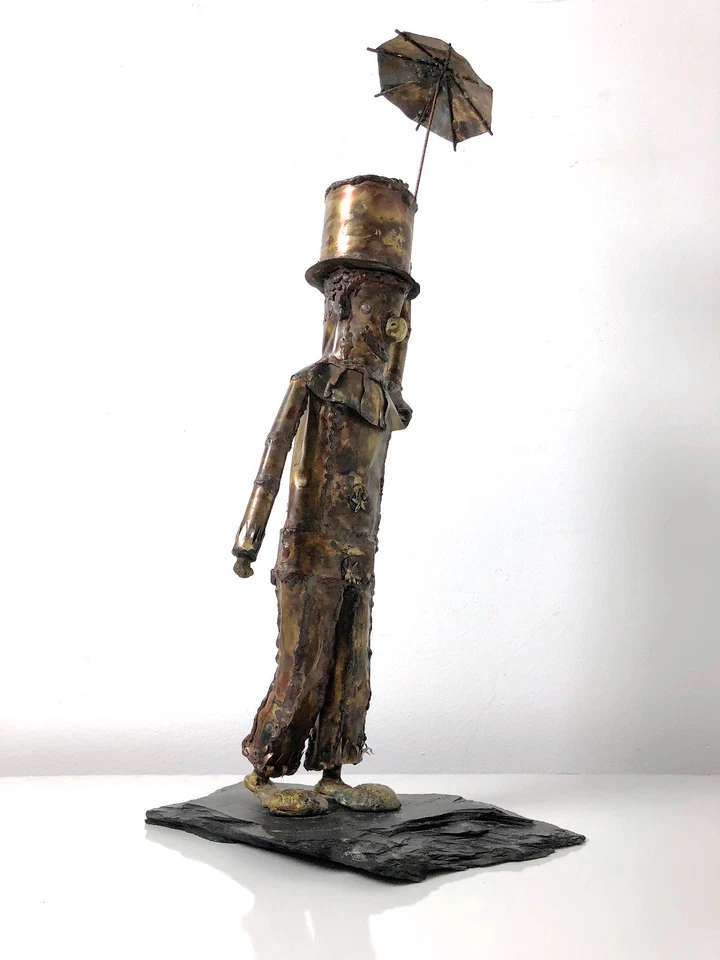 Tall Vintage Mid Century Modern Brutalist Brass Clown Sculpture Curtis Jere Era - Image 2 of 4