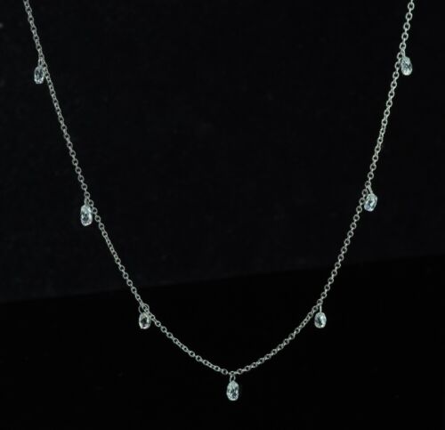 Dangling Briolette Diamond Necklace Platinum 7 Natural diamonds 1.2ct 18" Lobstr