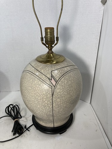 Vtg 60’s Mid Century Sgraffito Crackle Surface Table Lamp-22x10”-Beige w/Pink - Picture 4 of 8