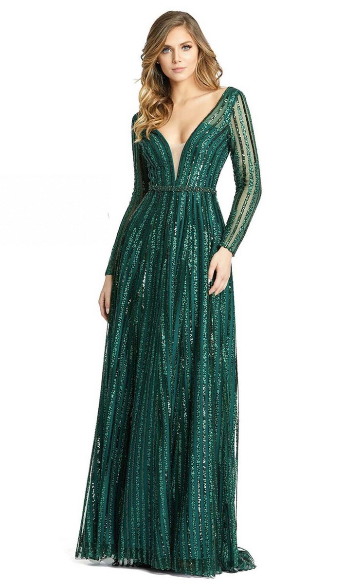 関税送料込【MAC DUGGAL】ロング ドレス キャミソール グリーン MAC DUGGAL Size 8 Emerald Green Plunging Striped Sequin Long